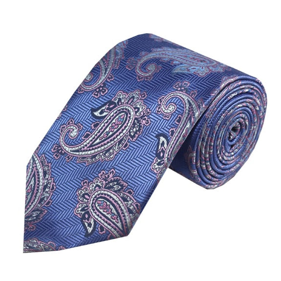 Powder Blue and Pink Paisley Design Tie