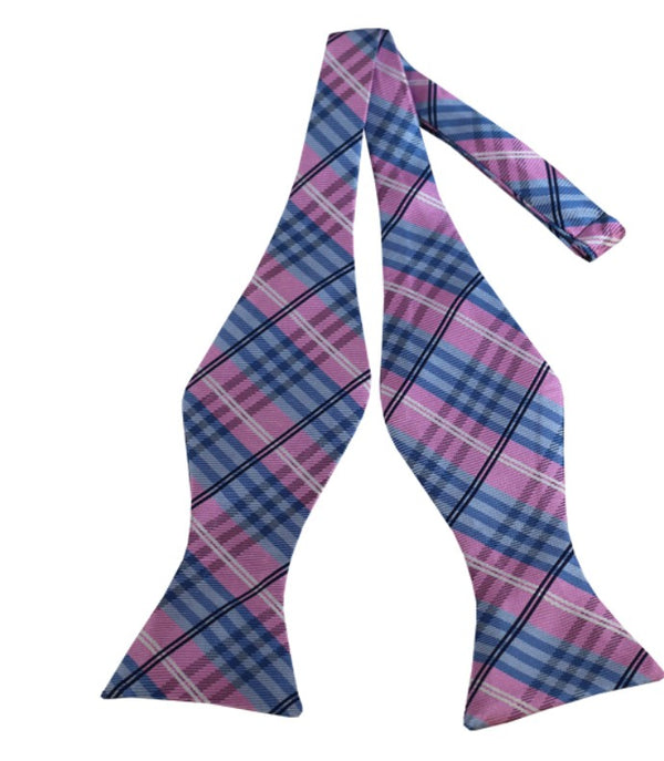 Pink with Blue, White, and Black Plaid Self Tie Bow Tie