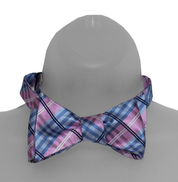 Pink with Blue, White, and Black Plaid Self Tie Bow Tie