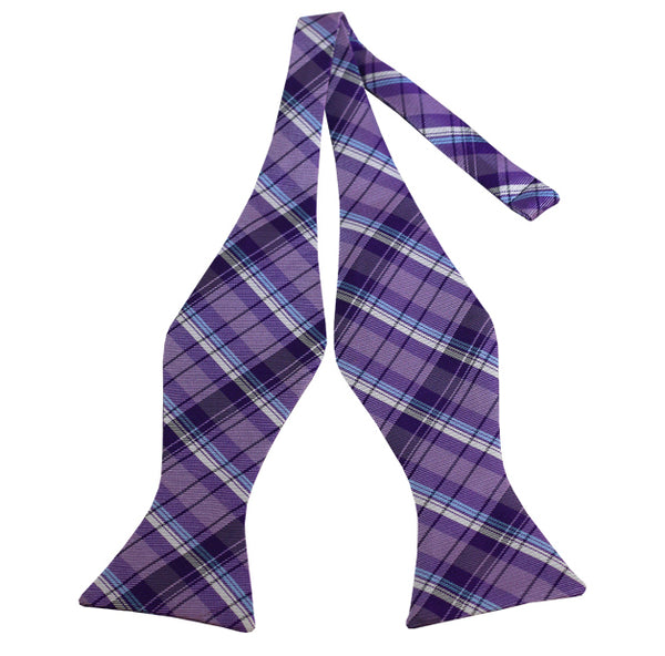 Lavender, Powder Blue and White Plaid Self Tie Bow Tie