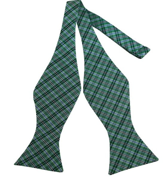 White, Black, Blue Multi-Striped on Green Self Tie Bow Tie
