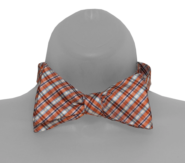 Orange, White, Powder Blue and Navy Plaid Self Tie Bow Tie