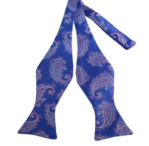Powder Blue and Pink Paisley Self Tie Bow Tie Romario Manzini 