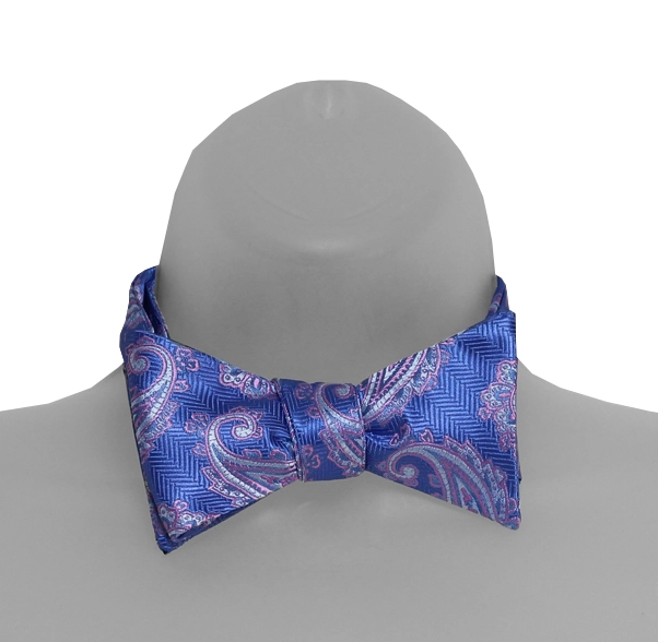 Powder Blue and Pink Paisley on Blue Design Self Tie Bow Tie