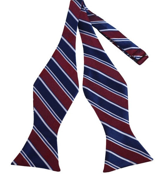 Navy White Crimson Striped Self Tie Bow Tie