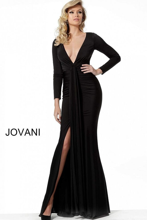 JOVANI 64983 Black Long Sleeve Fitted Dress