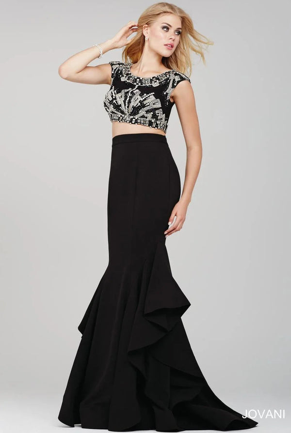 JOVANI 28901 Black  Silver 2 Piece Fit-n-Flare Dress Jovani 