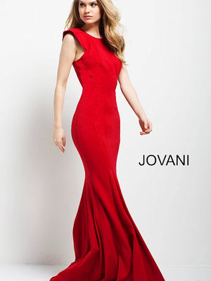Jovani 42802 Red Jersey Fit-N-Flare Dress Jovani 