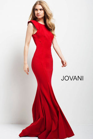 Jovani 42802 Red Jersey Fit-N-Flare Dress Jovani 
