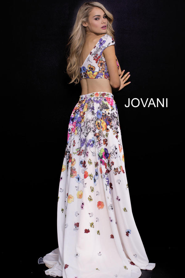 JOVANI 55272 White Floral Print 2 Piece Dress