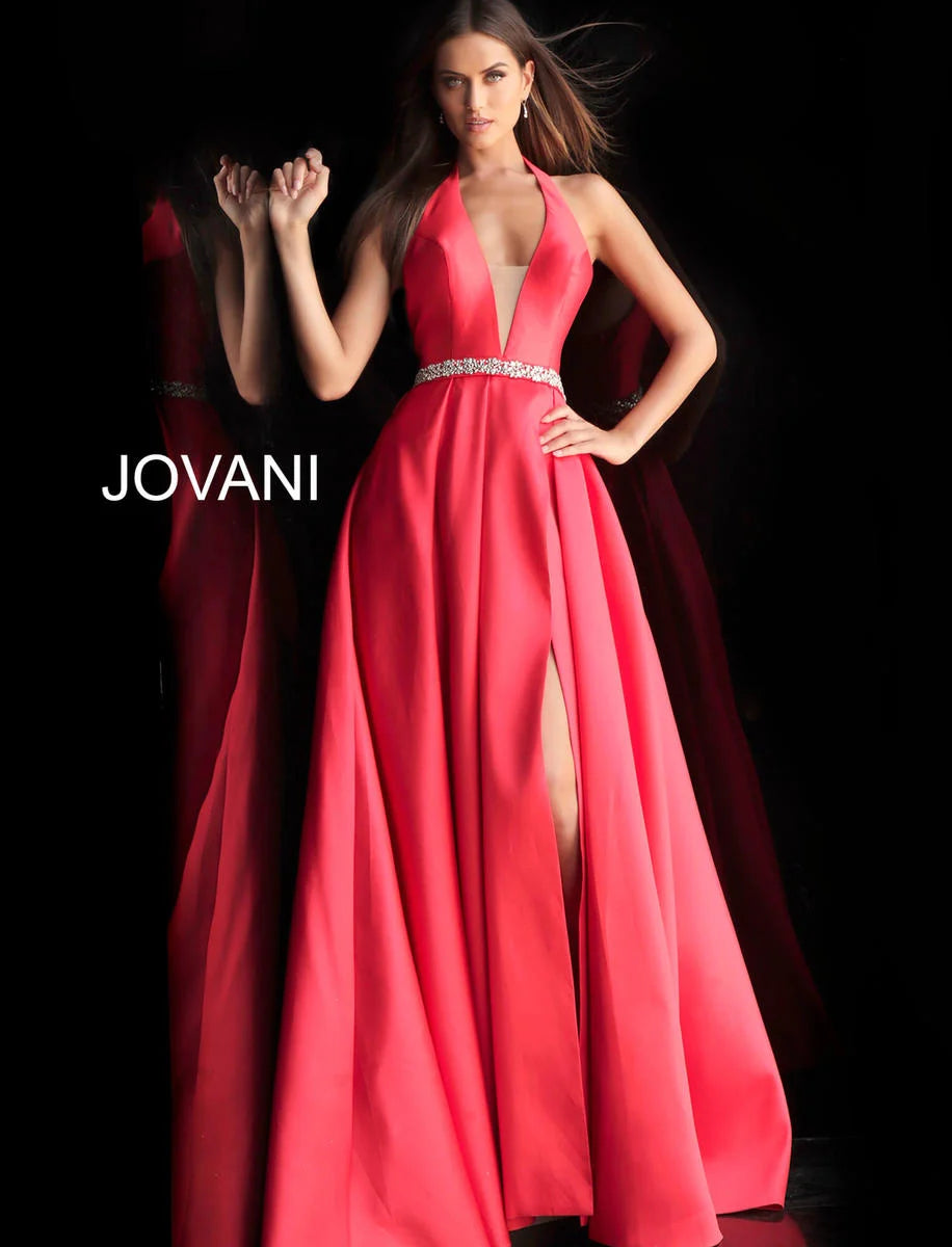 JOVANI 63652 White Halter A-Line Dress White / 0 JOVANI 63652 White Halter A-Line Dress White / 0