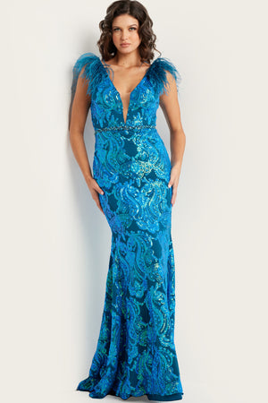 JOVANI 38758 Sequin Mesh Sheath Dress