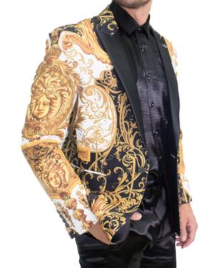 Black & Gold Faces Print Fashion Jacket Barabas 