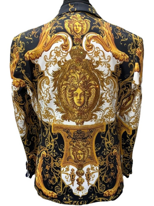 Black & Gold Faces Print Fashion Jacket Back - Barabas 