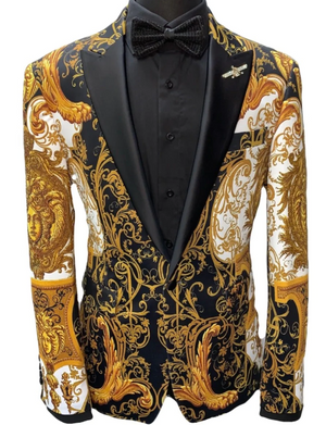 Black & Gold Faces Print Fashion Jacket Front - Barabas 