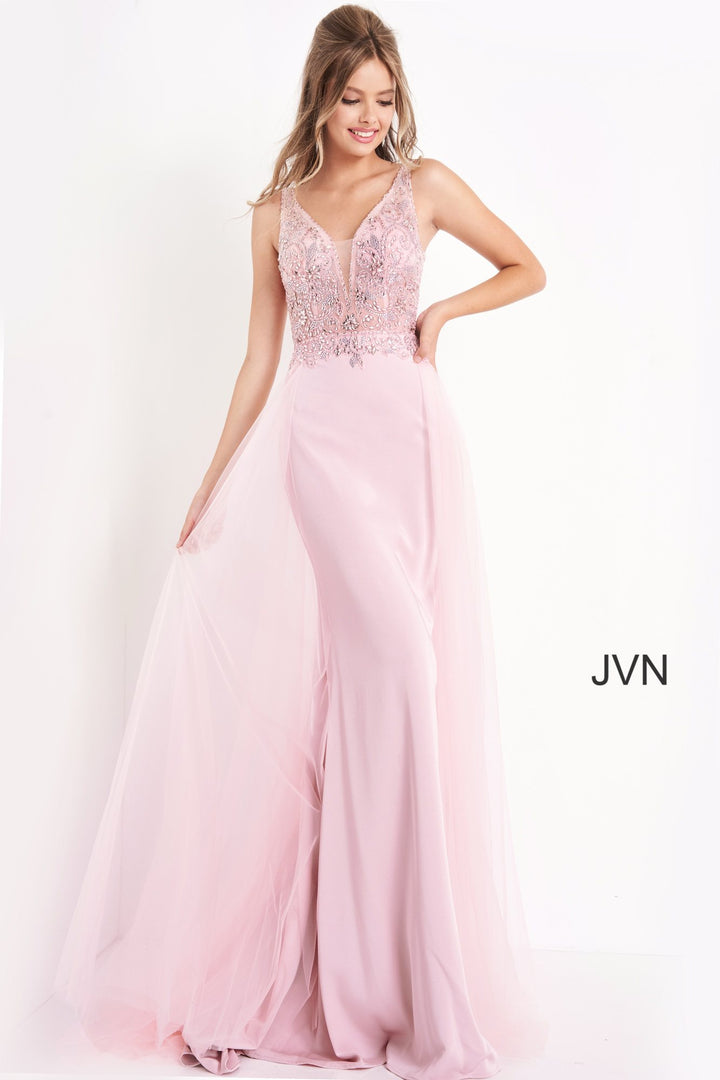JVN by Jovani 02253 Light Pink Flowy Chiffon Dress