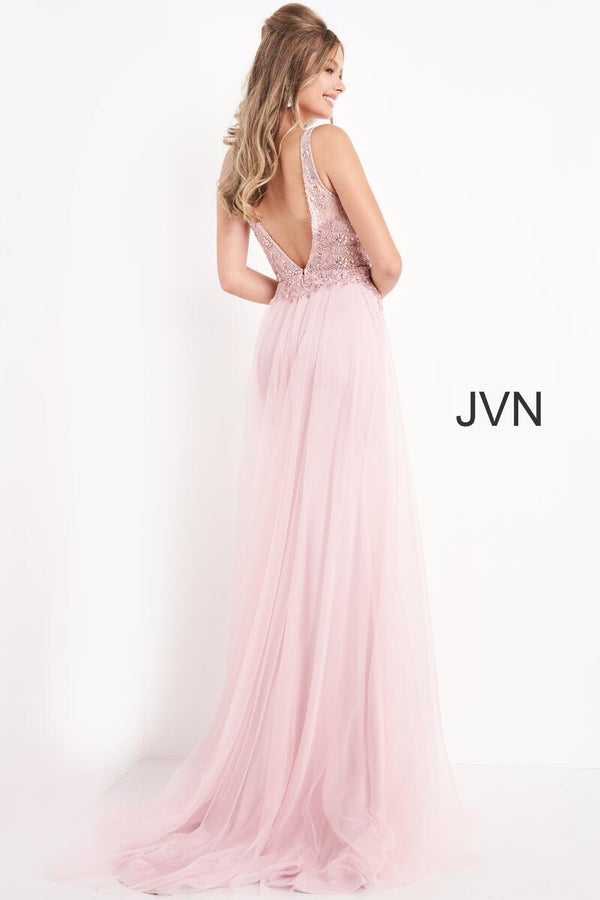 JVN by Jovani 02253 Light Pink Sheath Dress with Flowy Overskirt