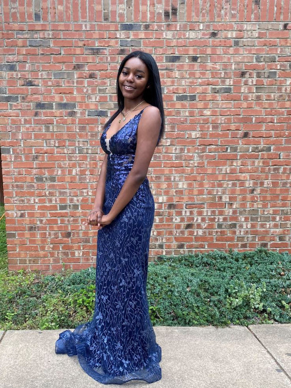 JVN by Jovani 08418 Shimmering Sheath Dress with V-Neckline - Navy or "Fuchsia"