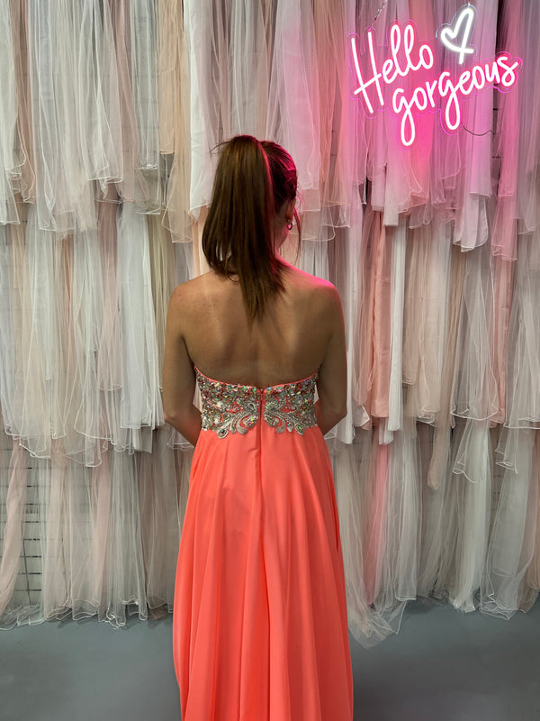 JVN by Jovani 21216 Coral Jeweled Sweetheart Chiffon Dress