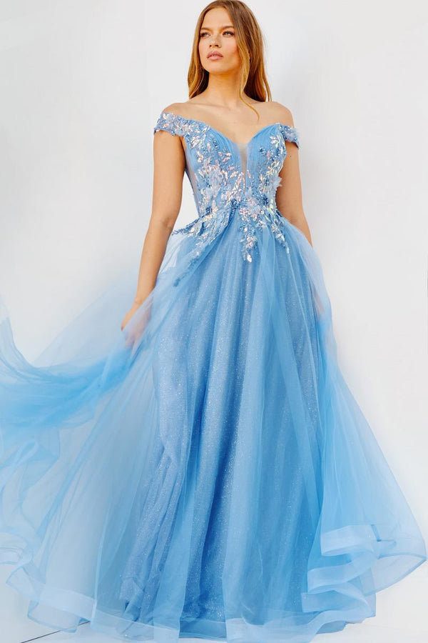 JVN by Jovani 23698 Sky Blue Tulle Ballgown