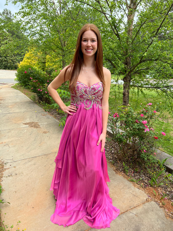 JVN by Jovani 5313 Fuchsia Sweetheart Chiffon Dress