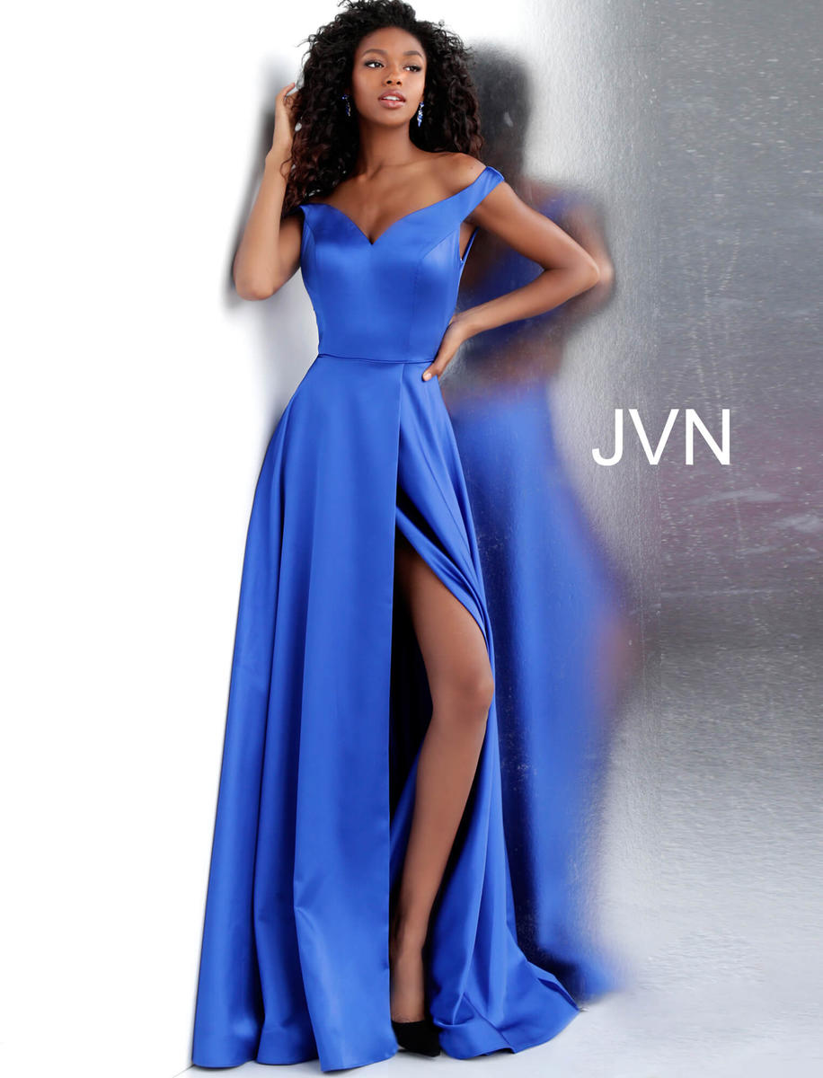 JVN by Jovani 67752 Royal Blue Satin A Line Dress Formalwear Outlet