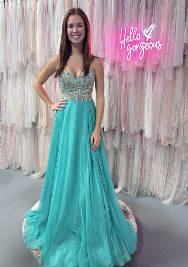 JVN by Jovani 92592 Mint Green Chiffon A-Line Dress