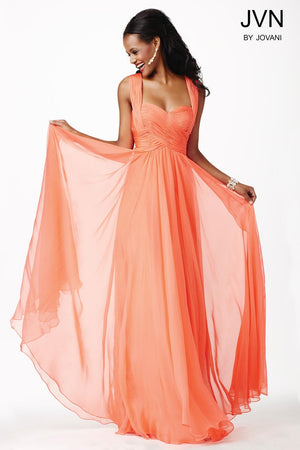 JVN by Jovani 94199 Coral Modest Chiffon Dress JVN by Jovani 