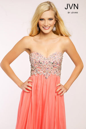 JVN by Jovani 98616 Coral Sweetheart Chiffon Dress JVN by Jovani 
