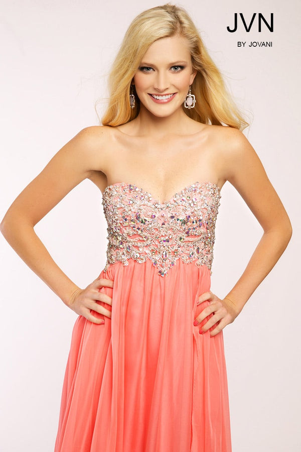 JVN by Jovani 98616 Coral Sweetheart Chiffon Dress JVN by Jovani 