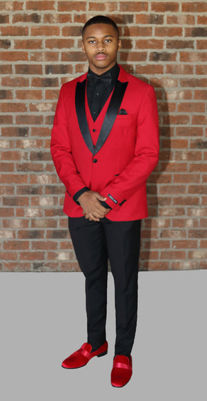 New West End Cranberry Red 3 Piece Slim Fit Tuxedo West End 