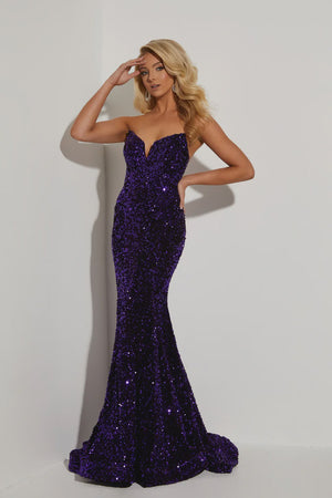 JASZ Couture 7410 Purple Sequin Fit-n-Flare Dress Jasz Couture 