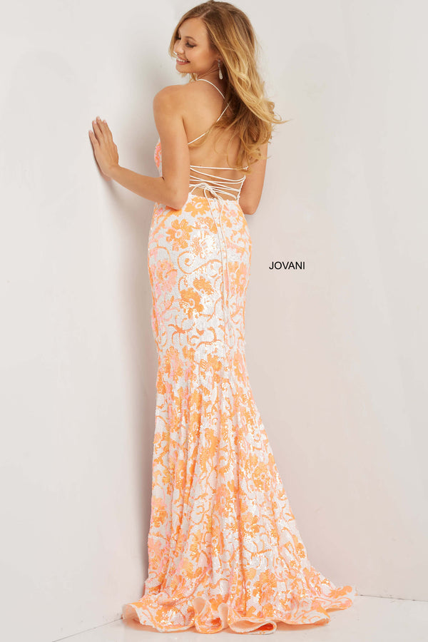 JOVANI 08255 Floral Design Sequin Dress