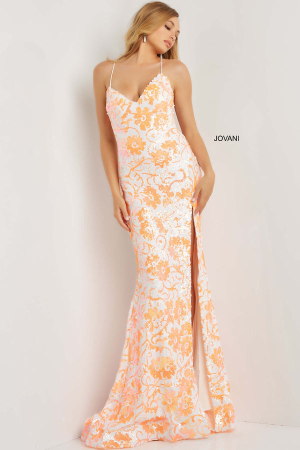 JOVANI 08255 Floral Design Sequin Dress
