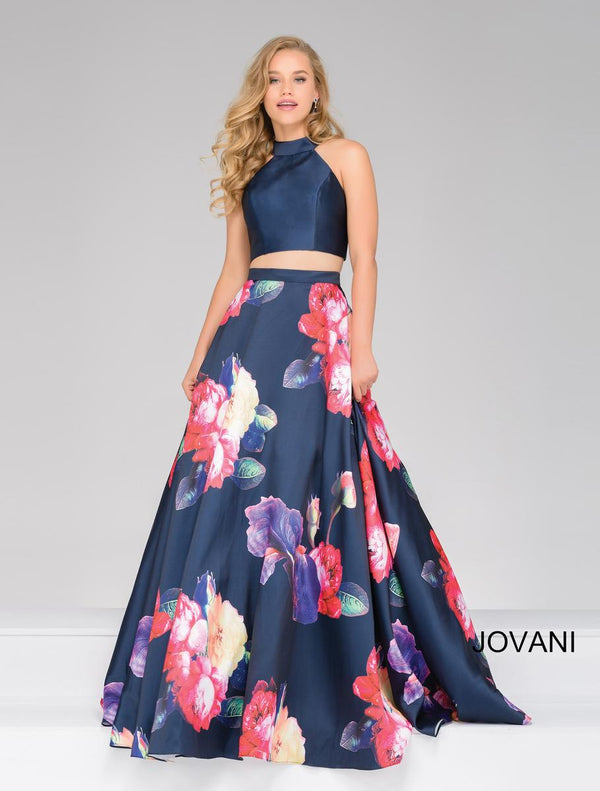 JOVANI 48937 Navy Floral 2 Piece Ballgown Jovani 