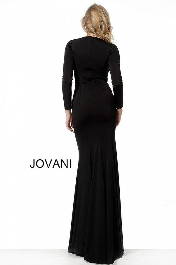 JOVANI 64983 Black Long Sleeve Fitted Jersey Dress - Size 0