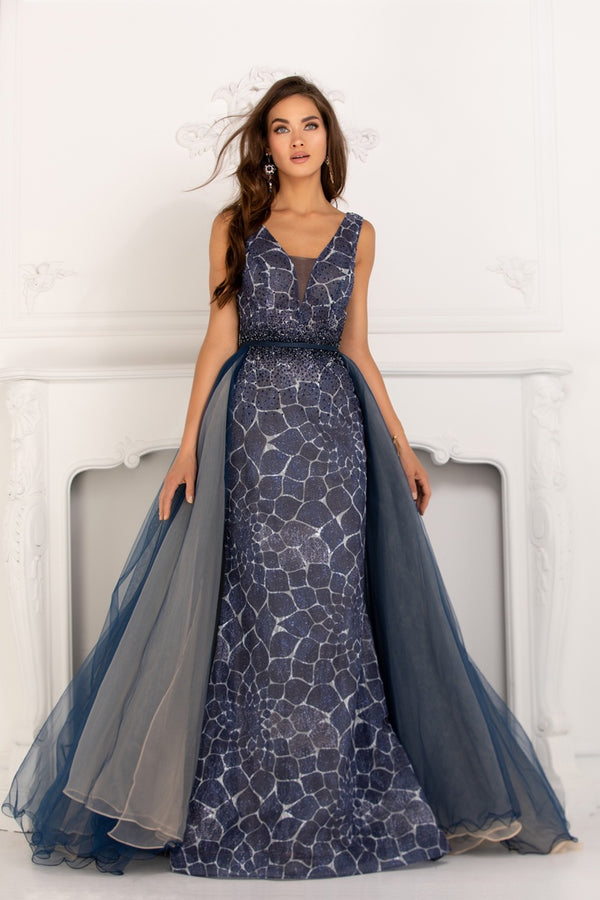 Lucci Lu 28840 Midnight Blue Dress with A-Line Overskirt