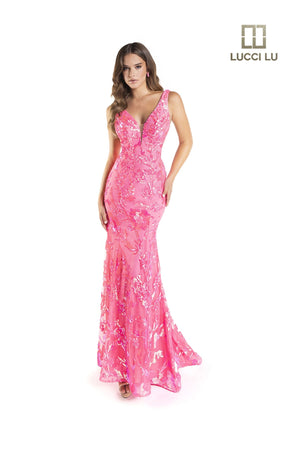 Lucci Lu 1230 Sequin Design Fit-n-Flare Dress Lucci Lu 