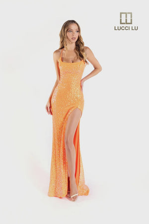 Lucci Lu 1238 Orange Sequin Fitted Dress Lucci Lu 