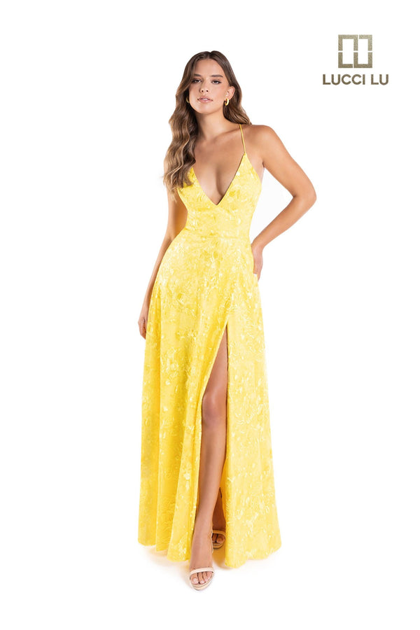 Lucci Lu 1239 Lemon Embroidered Tulle A-Line Dress Lucci Lu 