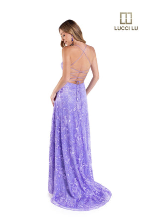 Lucci Lu 1239 Lemon Embroidered Tulle A-Line Dress Lucci Lu 
