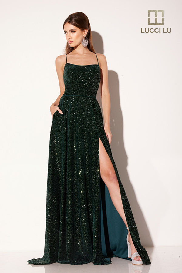 Lucci Lu 1249 Velvet Sequin A-Line Dress Lucci Lu 