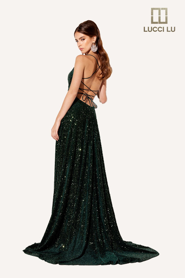 Lucci Lu 1249 Velvet Sequin A-Line Dress Lucci Lu 
