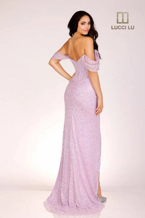 Lucci Lu 1276 Corset Style Bodice Fitted Sequin Dress Lucci Lu 