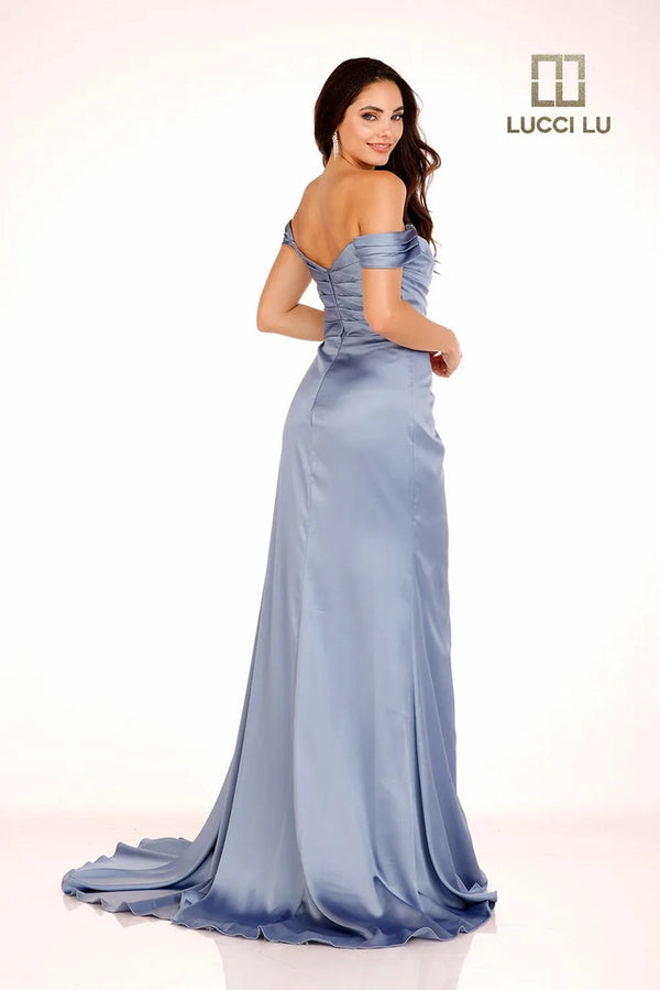 Lucci Lu 1278 French Blue Fitted Satin Dress Lucci Lu 