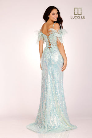 Lucci Lu 1282 Off Shoulder Sequin Fitted Dress Lucci Lu 