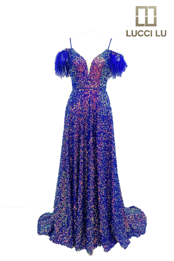 Lucci Lu 1305 Sequin A-Line Dress with Slit Lucci Lu 