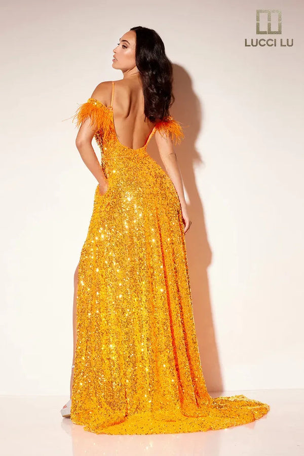 Lucci Lu 1305 Sequin A-Line Dress with Slit Lucci Lu 