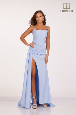 Lucci Lu 1324 Corset Bodice Shimmer Knit Fitted Dress Lucci Lu 