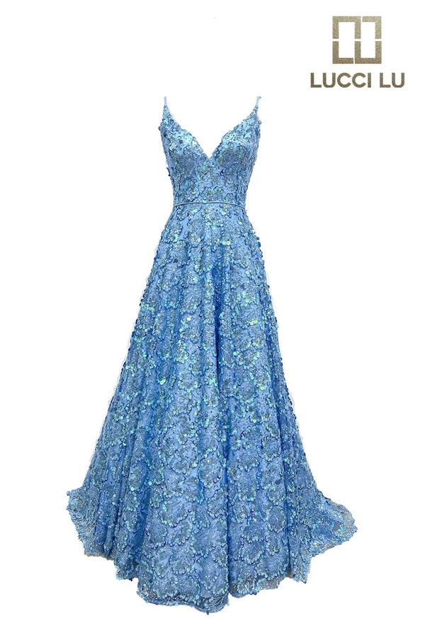 Lucci Lu 1325 Floral Sequin Design A-Line Dress Lucci Lu 